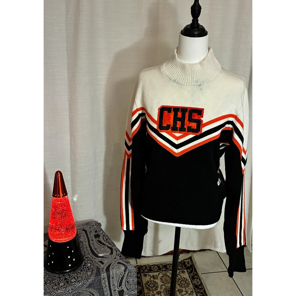 VTG  C&D Cheerleading Sweater Striped Black White Orange Cosplay * Read